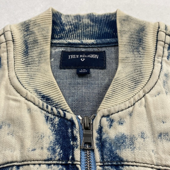 True Religion Jimmy Distressed Denim Acid Wash LS Bomber Jacket (White Tide) - Picture 8 of 16